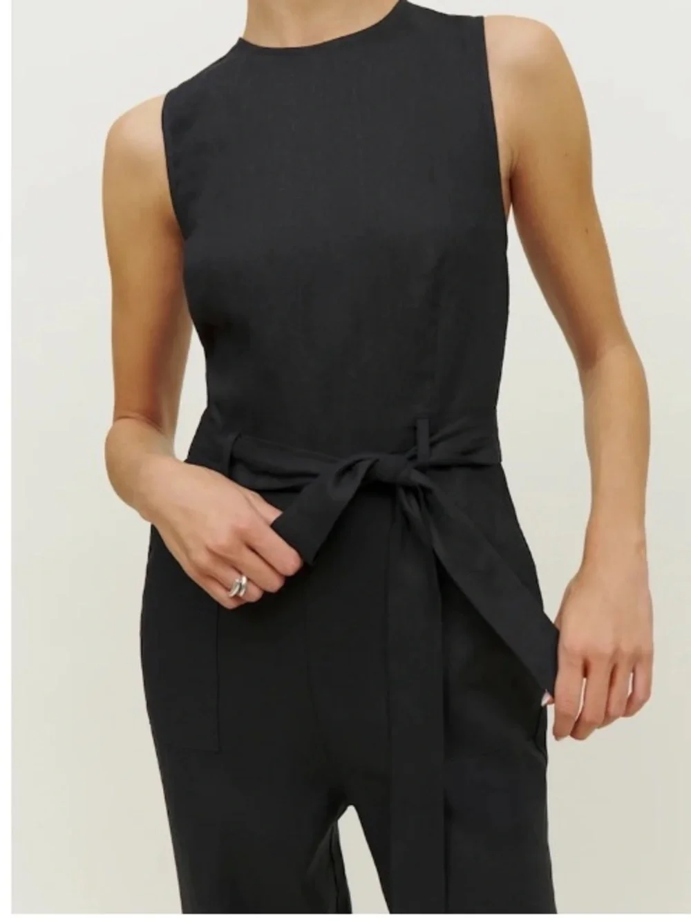 Reformation Naomi 100% Linen Sleeveless Wide Leg Jumpsuit Minimalist Black 0